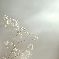 Delicate White Flowers Branch - Nature Photography, Spring bouquet minimalist wallpaper on soft white blurred background , Gypsophila white flowers
