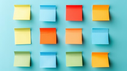 Colorful Sticky Notes Arrangement on Blue Background