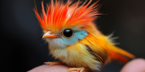 Fototapeta premium Adorable red crested bird posing on hand