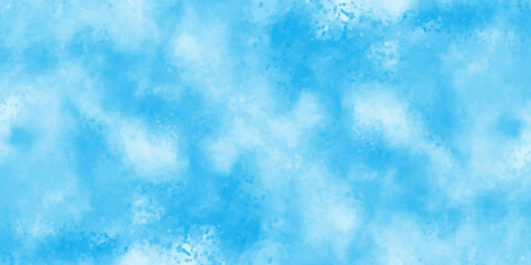 Vector blue watercolor art background with white clouds and blue sky. Light sky blue shades watercolor background. Sky Nature Landscape Background. sky background with white fluffy clouds. panorama.