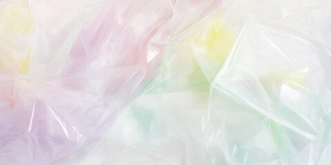Fototapeta premium Crumpled iridescent plastic film reflecting pastel colors background
