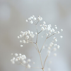 Delicate White Flowers Branch - Nature Photography, Spring bouquet minimalist wallpaper on soft white blurred background , Gypsophila white flowers
