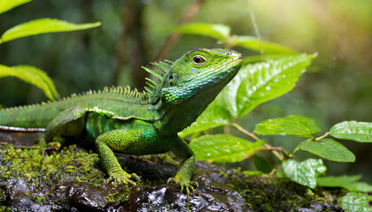 Fototapeta premium green lizard on a branch