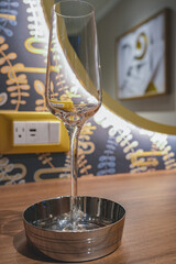 Luxurious interior or inside cabin stateroom on luxury ocean cruiseship or cruise ship liner in...