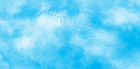 Vector blue watercolor art background with white clouds and blue sky. Light sky blue shades watercolor background. Sky Nature Landscape Background. sky background with white fluffy clouds. panorama.