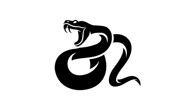 Snake habu attacking, animal, reptile and predator, graphic animation. Alpha channel. Black. Transparent background motion design. 4K resolution
