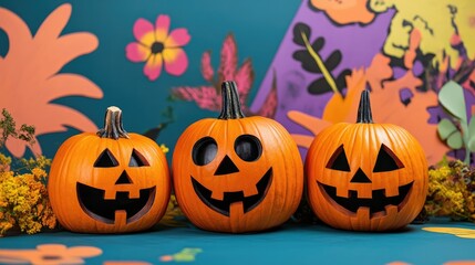 Halloween pumpkin creativity on a vibrant backdrop
