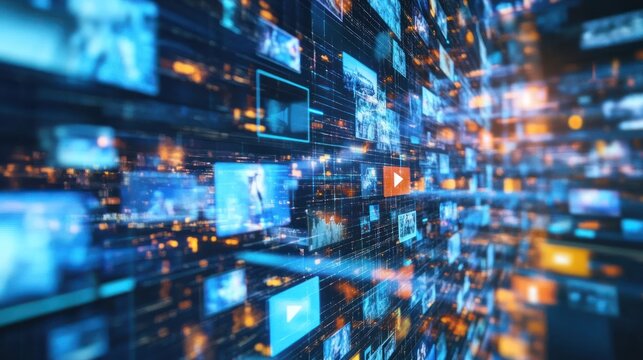 Abstract digital imagery with multiple video screens.