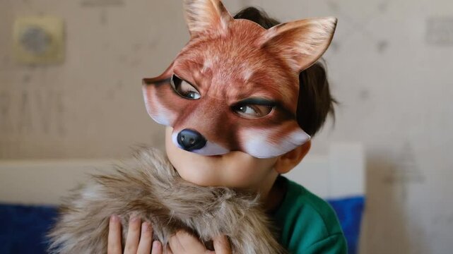 A child in a fox mask, a quad bike, youth direction.