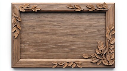 Naklejka premium Wooden frame with carved leaves design on a rustic background.