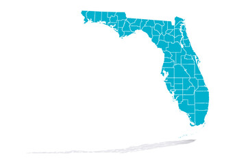 Fototapeta premium Mapa azul de Florida en fondo blanco