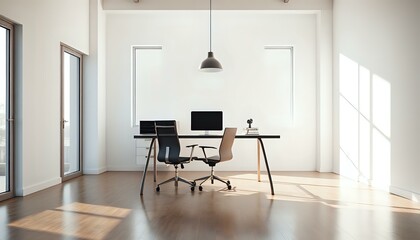 Minimalist Modern Office Space with Dual Black Desks & Natural Light