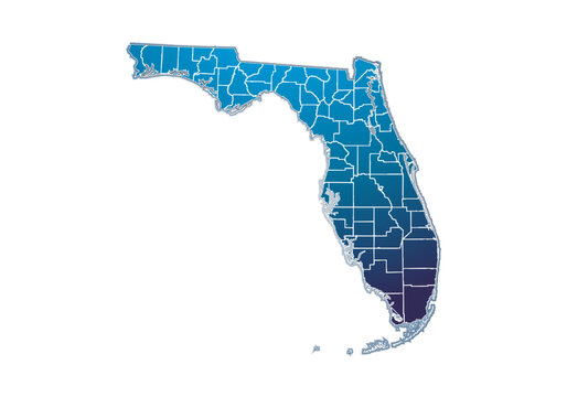 Mapa azul de Florida en fondo blanco