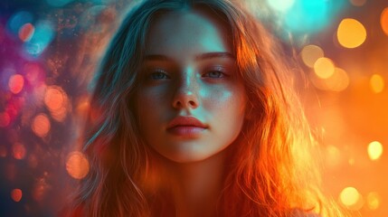 Obraz premium Woman with Bokeh Lights