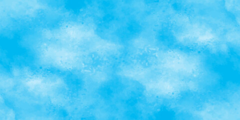 Vector blue watercolor art background with white clouds and blue sky. Light sky blue shades watercolor background. Sky Nature Landscape Background. sky background with white fluffy clouds. panorama.