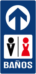 Sign in blue color that indicates the toilet in spanish language