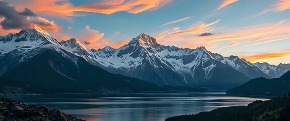 Breathtaking Sunrise over Mountainous Landscape with Lake Reflection - Widescreen (21:9)