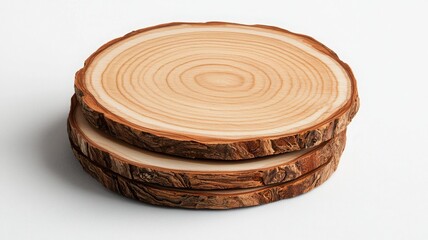 Three wooden coasters arranged on a white isolate background.