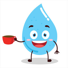 cute cheerful expression of water drop cartoon carry cup of coffee cartoon character