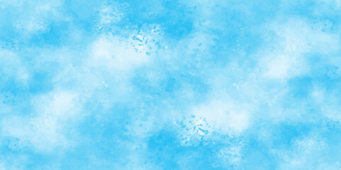 Vector blue watercolor art background with white clouds and blue sky. Light sky blue shades watercolor background. Sky Nature Landscape Background. sky background with white fluffy clouds. panorama.
