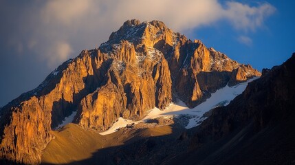 Majestic Snow-Capped Mountain Peak at Sunrise with Clouds and Mist. Stunning Natural Landscape, Generated AI