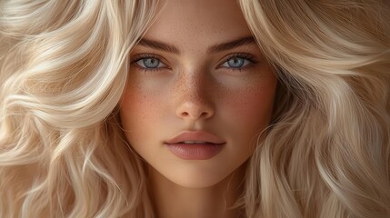 Fototapeta premium lush blonde hair is artfully styled for wigs and extensions showcasing a range of textures and tones under soft flattering light