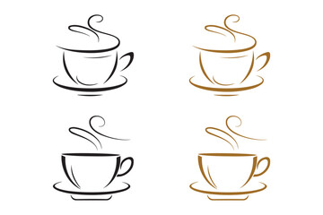 Coffee Cup with steam vector art illustration typically
features stylized and simplified representation of a coffee cup, designed using clean lines and shapes, presented with black and golden color.