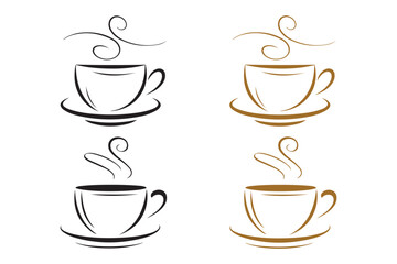 Coffee Cup with steam vector art illustration typically
features stylized and simplified representation of a coffee cup, designed using clean lines and shapes, presented with black and golden color.