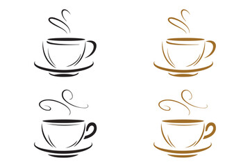 Coffee Cup with steam vector art illustration typically
features stylized and simplified representation of a coffee cup, designed using clean lines and shapes, presented with black and golden color.