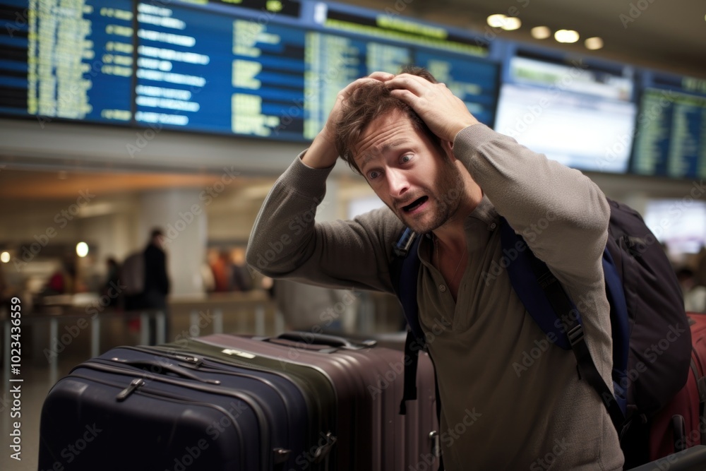 Canvas Prints Tourist airport worried luggage.