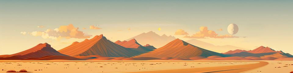 Fototapeta premium A serene landscape of a Mexican desert, accented with abstract shapes in shades of ochre and burnt sienna.