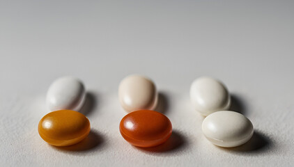 Six Pills on White Background