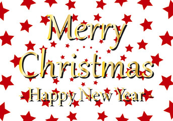 Felicitación de navidad y año nuevo dorado en fondo patrón estrellas rojas