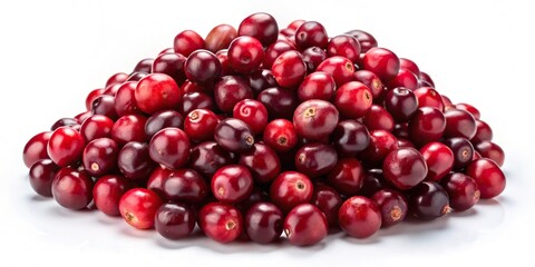 heap of cranberries on a white isolated background, high angle view