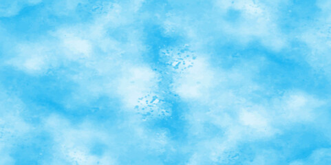 Vector blue watercolor art background with white clouds and blue sky. Light sky blue shades watercolor background. Sky Nature Landscape Background. sky background with white fluffy clouds. panorama.