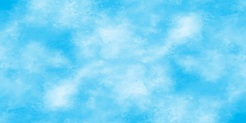 Vector blue watercolor art background with white clouds and blue sky. Light sky blue shades watercolor background. Sky Nature Landscape Background. sky background with white fluffy clouds. panorama.