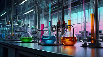 Vibrant Chemistry Lab: Bubbling Reactions and High-Tech Equipment