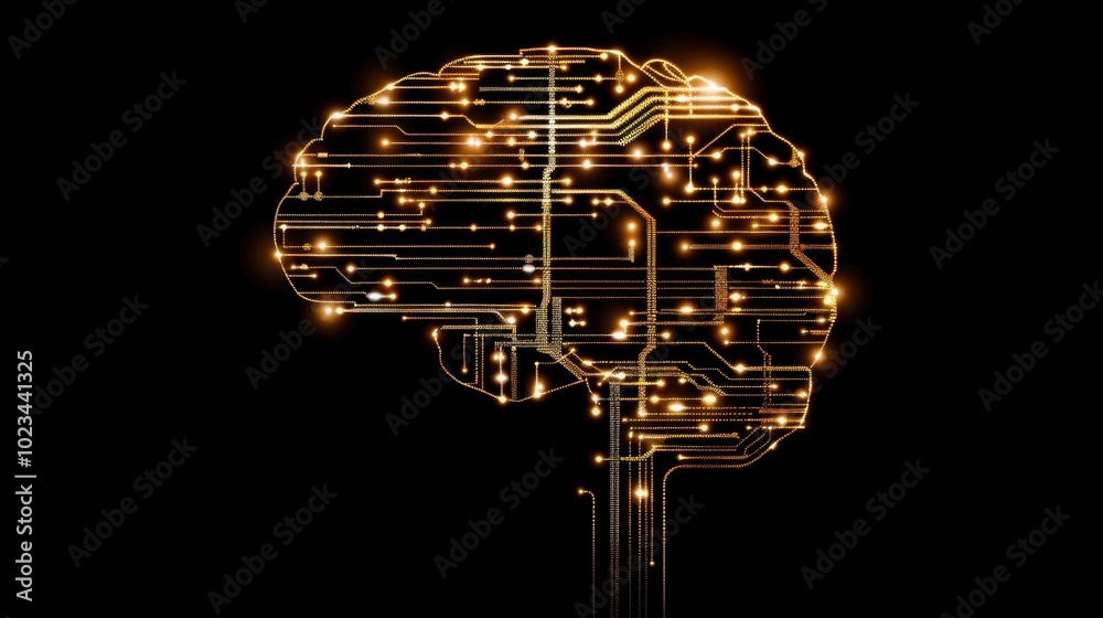 Poster neural network with circuit patterns and bright lights
