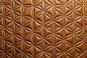 Geometric stitched pattern on brown leather texture