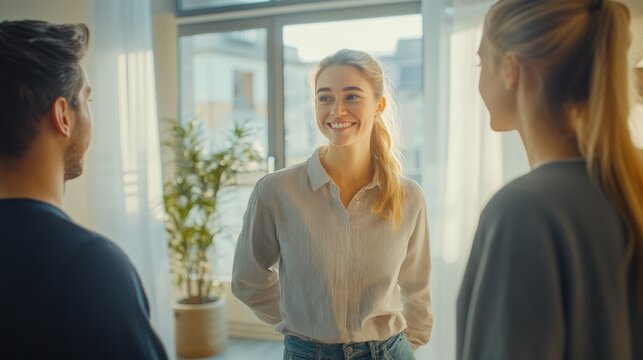 Smiling Woman in Conversation