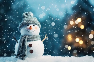 Fototapeta premium Christmas background snow outdoors snowman.