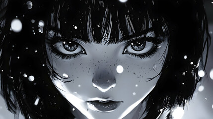 Black and White Illustration of Woman's Face with Freckles