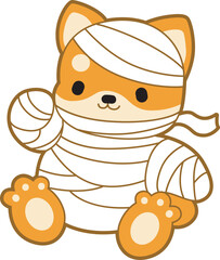 Cute puppy kawaii dog lovely animal halloween vector. Fluffy Shiba Inu pet stickers. Happy doggy activities illustrations.