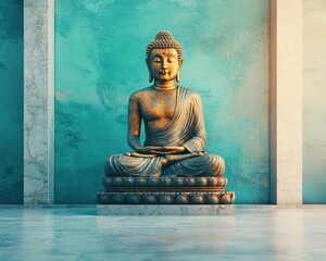 A stunning Buddha statue placed in a tranquil interior setting, offering a sense of peace and harmony. Perfect for themes of spirituality and mindfulness.