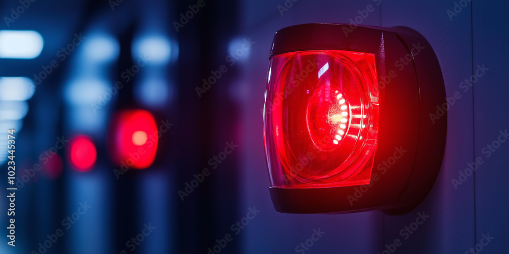 Poster Red security alarm blinking light flashing in data center