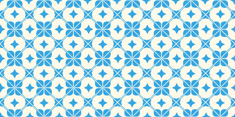 White background and repeating textile pattern. Stylish and simple geometric damask pattern. Retro art decor with blue rhombuses.