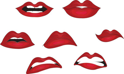 red lip icon set