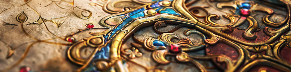 A close-up of a medieval manuscript's illuminated initial, showcasing the exquisite detailing and jewel tones.