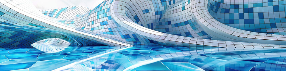 Obraz premium An abstract rendering of a Turkish bathhouse's intricate mosaic tiles, dancing with shades of blue and white.