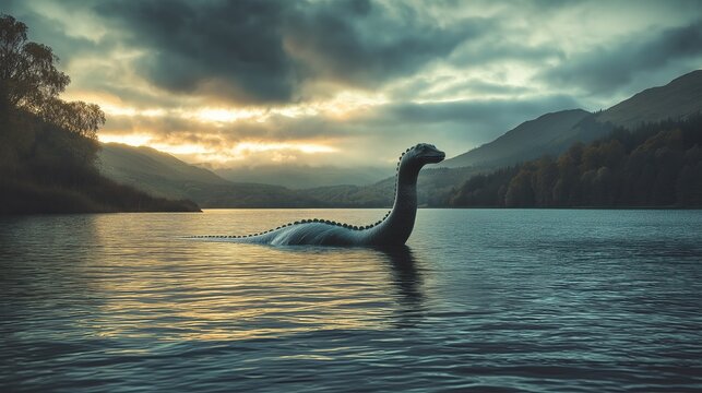 Mythical Loch Ness creature deep in lake.